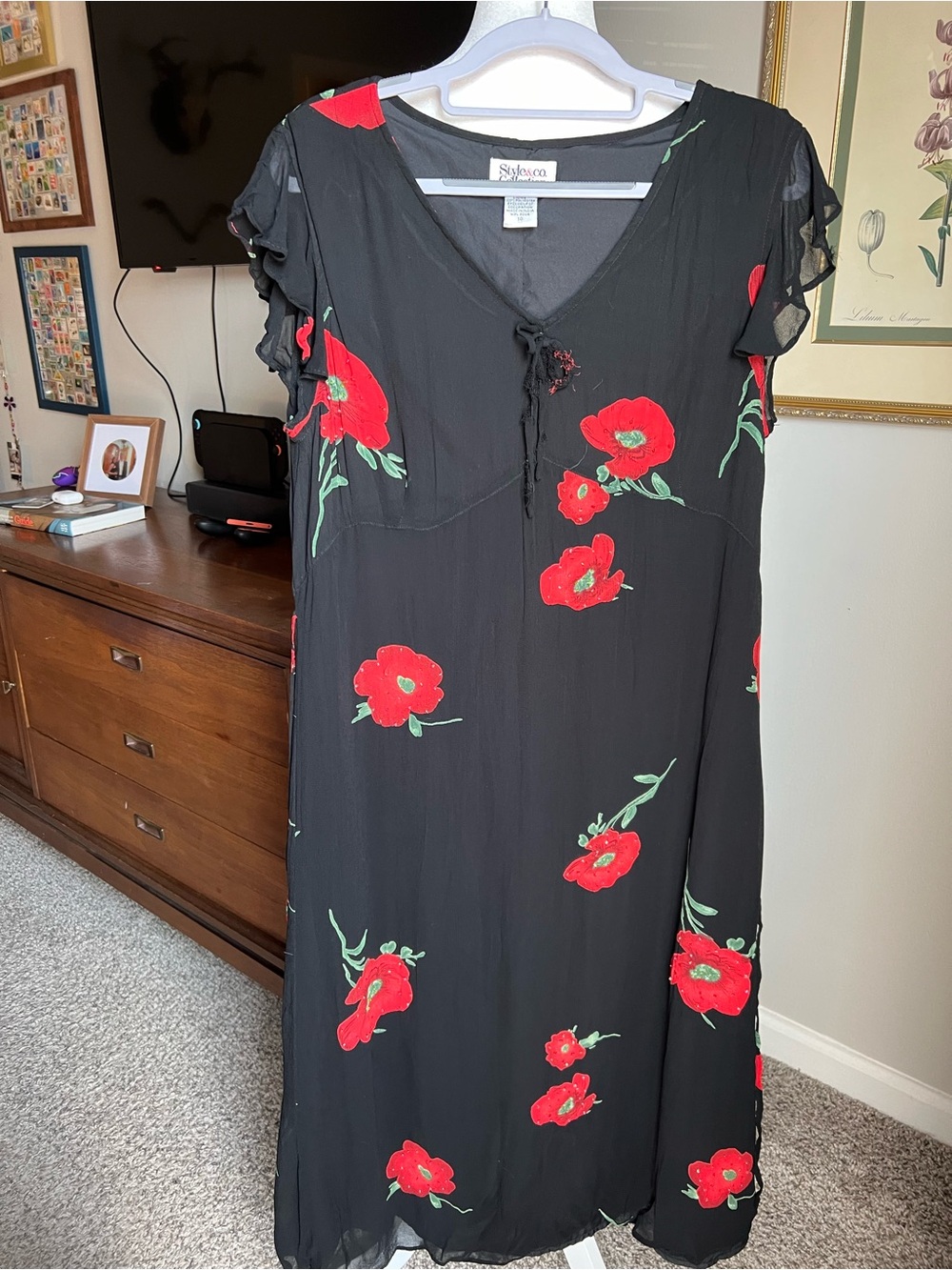 Style & Co. Black Maxi Dress with Red Floral Print